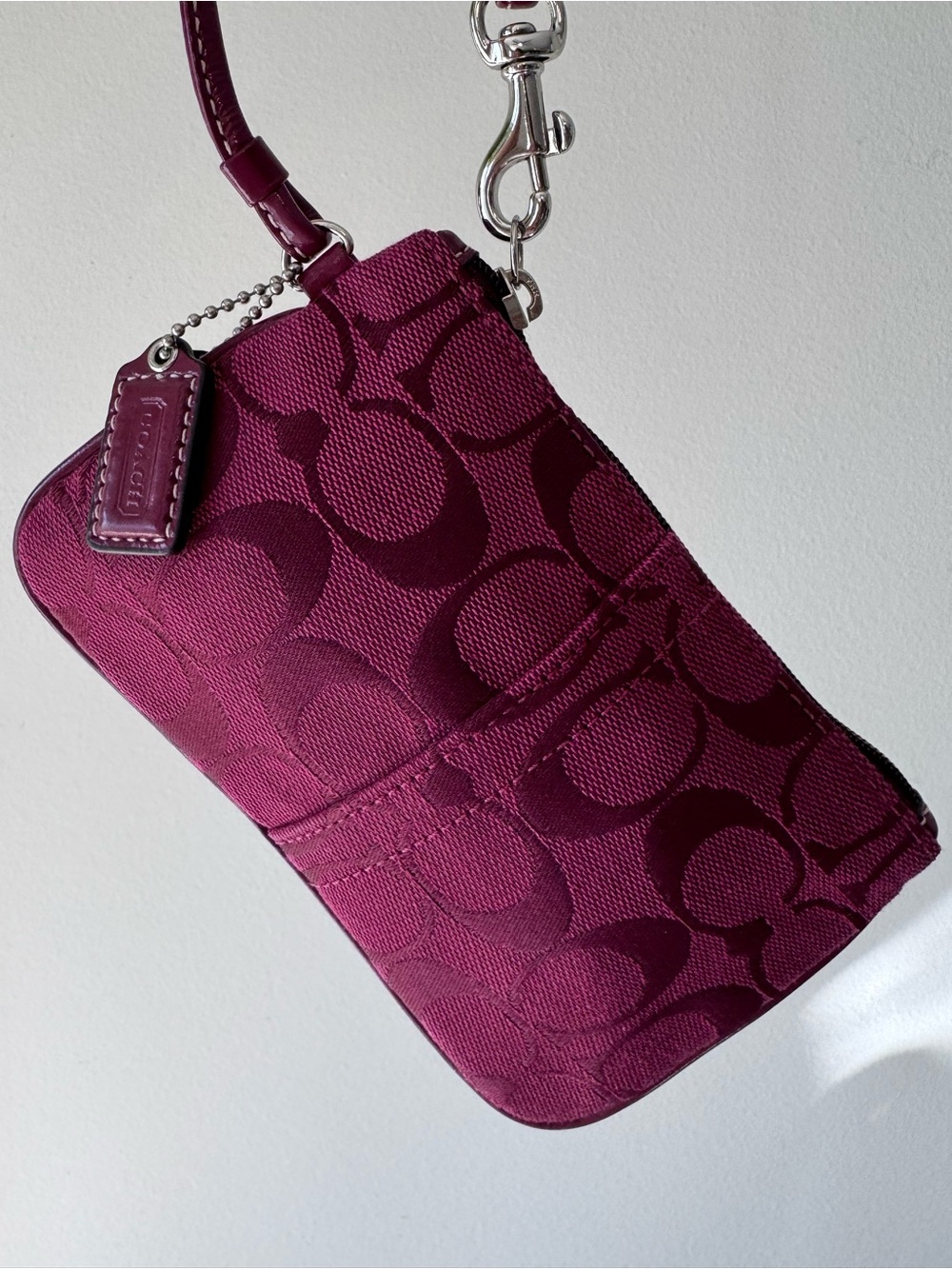 Coach Signature Canvas Wristlet in Plum